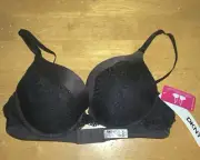 HTF New DKNY 458150 Super Glam Add 2 Cup Sizes Push Up Bra 36B Black $40 NWT