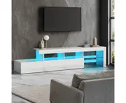 Oikiture Entertainment Unit TV Cabinet LED Gloss 220cm - White