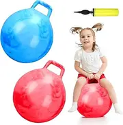 2 Pcs 18 Inch Hopper Ball Jumping Hopping Ball Bouncing Ball with Air Pump Bouncy Ball with Handle Jumping Ball for Kids Exercise Ball for Boys Girls Gifts Games (Marbled Red, Marbled Blue,22 Inch)