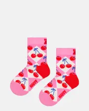 Kids Cherry Argyle Sock Pink