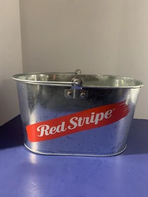 Red Stripe Jamaican Lager Beer Oval Oblong Galvanized Steel Bucket W/ Handle New