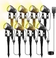 8pcs Garden Lights, LED Spotlight IP65 Waterproof, COB Landscape Spotlight Pathway Lights with Ground Spike, Warm White 2100LM 20m Cable,for Outdoor Garden, Yard, Lawn, Tree, 12V 20W