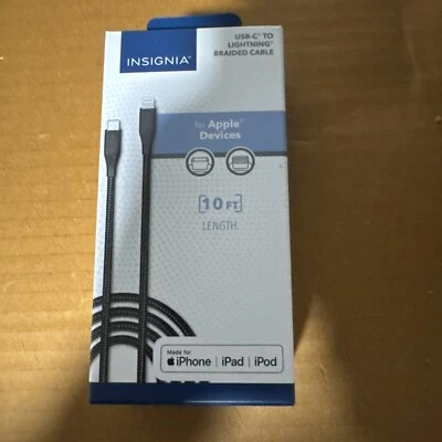 Insignia- 10USB-C to Lightning Charge-and-Sync Braided Cable - Black
