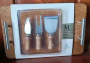Modern Expressions 4 Pc Cheese Board& Knife Set ~Board,Knife, Spatula, Fork