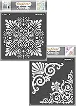 CrafTreat Home Decor Stencils for Painting on Canvas, Wallart, Notebook, Room Decor and Scrapbooking Supplies - Ornate Background and Corners 2Pcs - 6"X6" - Reusable Mandala Arts & Crafts Supplies