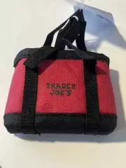 Trader Joe's Red Micro Tote & Black Straps, Red Reusable Grocery Bag Inside, NEW