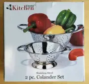 Kitchen & Home Stainless Steel 2 Piece Colander Set New NIB