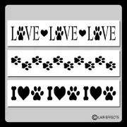 Set 3 Paw Print Pattern Border STENCILS 3 X 12 each Dog/Cat/Pet/LOVE/Bones/Heart
