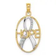 14K Yellow & Rhodium W/Rhodium Textured Hope W/ Ribbon Charm