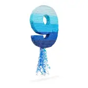 Small Blue Pull String Pinata Number 9 for 9th Birthday Party Decorations