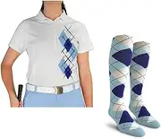 [Golf Knickers] Dry Fit Short Sleeve Graphic Golf Polo Shirt with Socks for Women, Argyle Paradise (AAA-ZZZ)