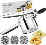 Stainless Steel Potato Ricer Heavy Duty Masher with 3 Interchangeable Discs - Premium Grade, Large Capacity Perfect for Mashed Potatoes, Purees, Fruit Juicing, Baby Food & More