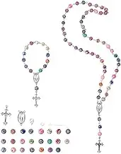 1 Box DIY 1 Set 8mm Polymer Clay Bead Rosary Necklace Bracelet Making Kit Alloy Jesus Crucifix Virgin Mary Centerpiece Christian Catholic Jewelry Making Kit for Adults Beginners