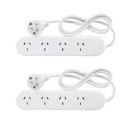 2x HPM 4-Way Outlet 2400W 10A 240V Powerboard 1m Power Cord 4 Outlets/Socket WHT