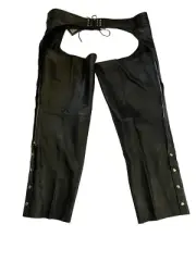 FMC Black Leather Rally Motorcycle Riding Chaps Size 7X New With Tags Unisex