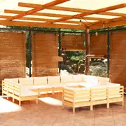 13 Piece Garden Lounge Set with Cream Cushions Pinewood vidaXL