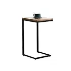 C Shaped End Table Black Metal Frame Wood Style Face 26" Height