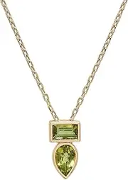 [Timeless Love] Peridot and Green Tourmalin geometric design pendant set in Vermeil, 18", 14k Yellow Gold Vermeil, Peridot Tourmaline