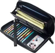 Women's RFID Blocking Wallet Phone Holder Clutch Travel Purse with Wristlet,Black