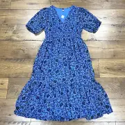 Old Navy Dress Women Medium Chiffon Smocked Midi Tiered Ruffle Lined Prairie NWT