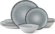 Mikasa Matteo 12 Piece Dinnerware Plate Bowl Set, Servie for 4, Gray