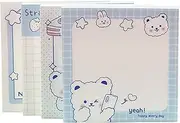 4 Pack Cute Sticky Notes Kawaii Sticky Notes Memo Pads 3.1x3.1 Inches Fresh Bear Series Self-Stick Note Pads for Girls Boys Students School Office Home (320 Sheets), 4 Pads 80 Sheets/Pad