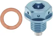 X AUTOHAUX M12x1.5 4MM Magnetic Oil Drain Plug Titanium Alloy Oil Pan Drain Bolt Plug with 1 Copper Washer Light Blue 1 Pc