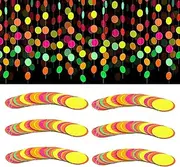 6 Strings Neon Paper Garland Circle Dots Hanging, BetterJonny Colorful Paper UV Neon Round Dot Garland Glow in The Dark Party Supplies Neon Streamers Glow Party Supplies for Birthday Carnival Decor