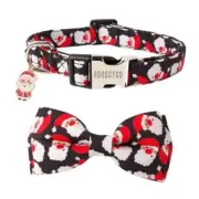 Dog Collar with Bowtie, Red Santa Dog Collars with Detachable Large Christmas