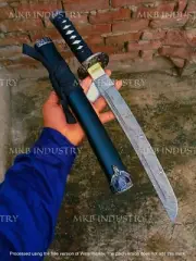 HANDMADE WAKIZASHI SAMURAI KATANA SWORD DAMASCUS STEEL SHARP FULL TANG SWORD