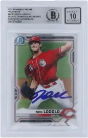 Nick Lodolo Cincinnati Reds Signed 2021 Bowman Chrome #BCP-20 BAS 10 Rookie Card
