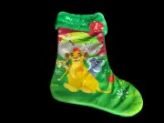 Disney Lion King Baby Simba Plush Satin Christmas Stocking Green Fuzzy 18" HTF
