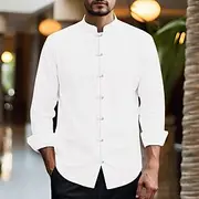 Men's Shirt Linen Shirt Cotton Linen Shirt Chinese Collar Shirt Mandarin Collar Shirt Casual Shirt Plain Vacation Casual Black White Pink Wine Long Sleeve Gran