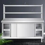 YUGXTH Stainless Steel Work Table, Kitchen Prep Table with Double Overshelf, Food Prep Worktable, Single Pass Kitchen Worktop Storage Cabinets, for Commercial Home Restaurant(100x50x80cm)