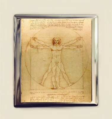 Vitruvian Man Cigarette Case Business Card ID Holder Wallet Da Vinci Art