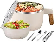 LeoLeoyy Instant Noodle Bowl - Stainless Steel Ramen Bowl, Instant Noodles Bowl Soup | Portable Ramen Soup Bowl Cooker Bowl, Portable Ramen Cooker, Stainless Steel Heat Insulation (White)