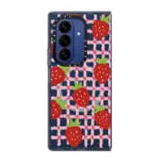 Galaxy Z Fold7 Impact Magnetic Case sweet red strawberries with pink check pattern - crayon texture strawberry