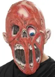 3/4 Red Zombie Adult Mask with Fleshless Face