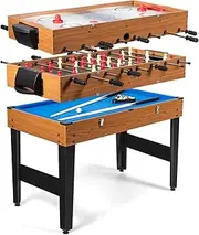 Costway 3-in-1 Combo Game Table Set, Multi-Game Pool Table with Foosball, Slide Hockey & Billiards, 126cm Sports Arcade Games with Accessories for Home, Play Room, Rec Room