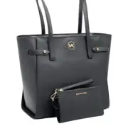 Michael Kors Carmen Large Faux Saffiano Leather Tote Bag Wallet Set Black NWT