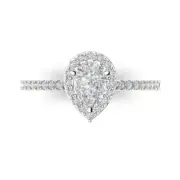 1.12ct Pear Cut Halo Promise Engagement Bridal Statement Ring 14k White Gold