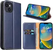 GoshukunTech Case for iPhone 14,for iPhone 14 Wallet Cover,6.1 inch,Magnetic Wallet Case Leather Flip Folio Cover with Card Slots-Navy Blue