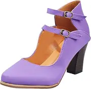[Generic] Sandals for Women Flat Dressy New European And American Foreign Trade Large Pointed Thick Heel Frosted Buckle Single Shoes Water Shoes Women 8
