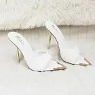 Venus White Slim High Heel Pointy Toe Slip On Sandals Slides Clogs