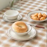 在飛比找momo購物網優惠-【MYUMYU 沐慕家居】咖啡線條餐具組 大碗(點心碗 陶瓷