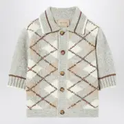 [GUCCI] Cardigan with grey/beige argyle inlay 9/12M Grey