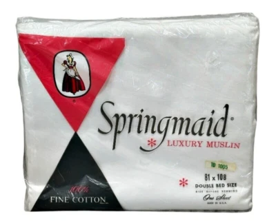 VTG Springmaid Luxury Muslin Flat Sheet Double Bed 81 x 108 White NEW OLD Stock