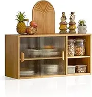 Wall Mount Cabinet with Glass Doors, Spice Rack Pantry, Floating Shelf for Kitchen & Bathroom, Solid Construction