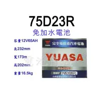 在飛比找蝦皮購物優惠-《電池商城》全新 湯淺 YUASA 免加水 75D23R 汽