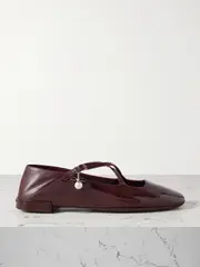 [Jimmy Choo] Jimmy Choo - Eleri Collapsible-heel Embellished Patent-leather Ballet Flats - Burgundy - IT42 IT 42 Burgundy